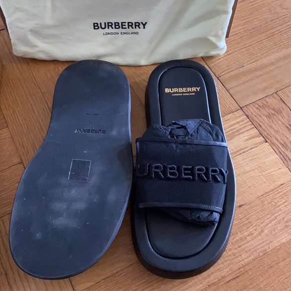 Burberry Embroidered Logo Mesh and Leather Slides - Picture 7 of 9